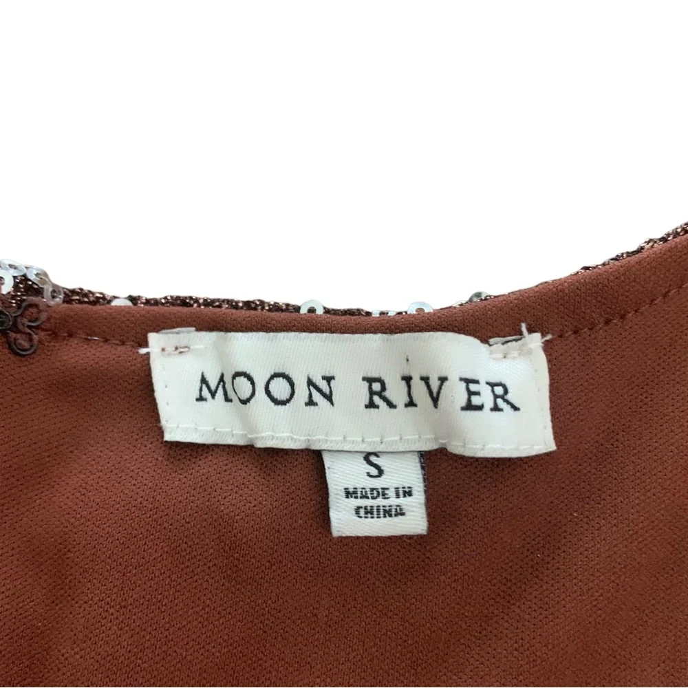 Anthropologie Moon River Women’s Sequin Babydoll‎ Mini Dress Brown Silver Sz S